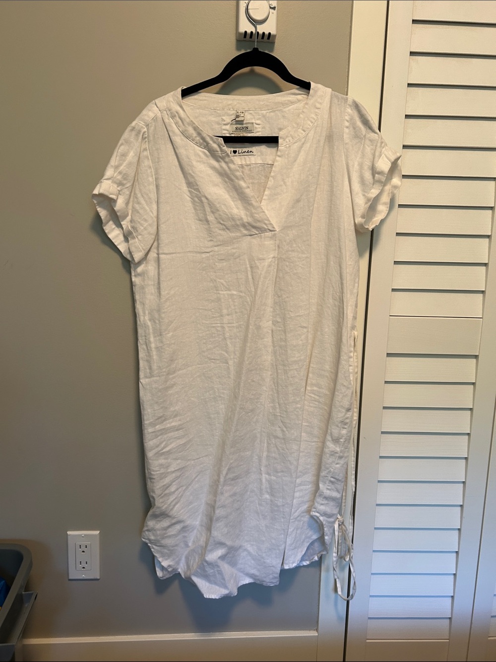 White Mini Shift Dress with V-Neck